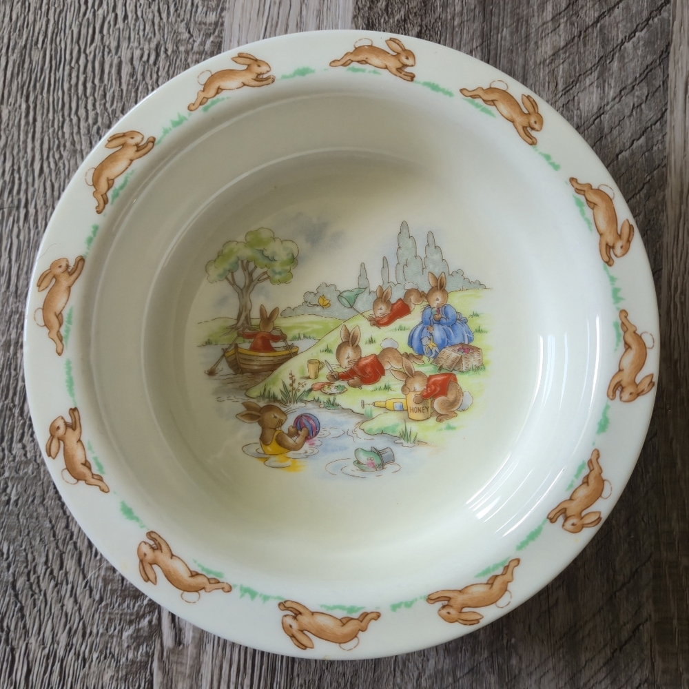 Royal Doulton Bunnykins Bowls Set 2 Vintage Fine Bone China English Kids 1980s - Picture 10 of 16